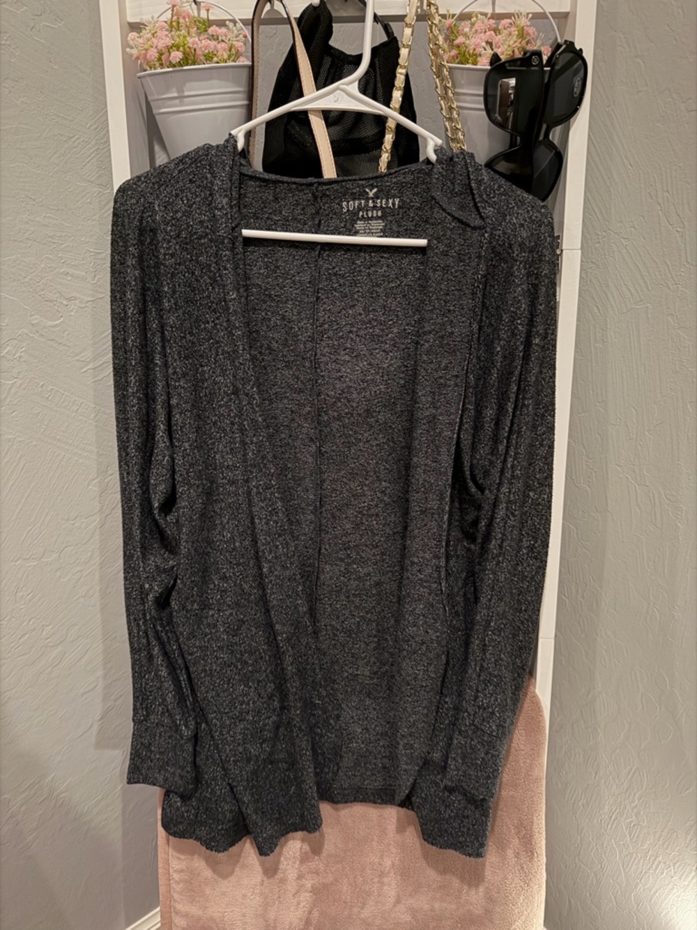 American Eagle Soft & Sexy Plush Women's Dark Gray Hooded Cardigan Sweater